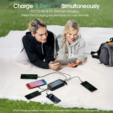 40000mAh Solar Power Bank with Hand Crank Portable 22.5W Fast Charger Built-in Cable External Battery for Phones Camping Outdoor