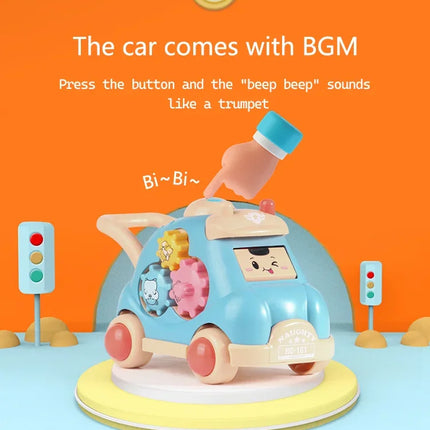 Kid Pull Along Toy Walking Trolley Musical Light Up Car Toy Crawling To Walking Learning Toys Cartoon Polyhedral Trolley Car Toy