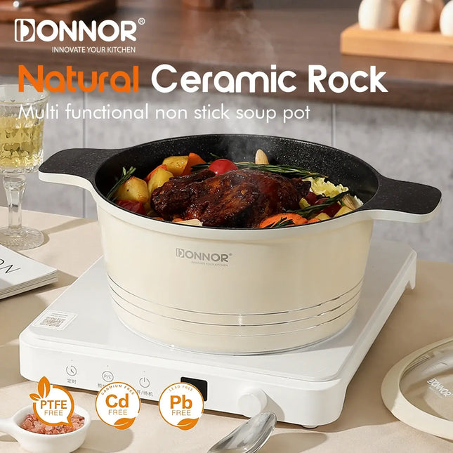 DONNOR Ceramic Cookware Set,Healthy Non-stick Cookware Set Suitable for Induction Cooktops/DishwashersFree of PFAS,PFOA and PTFE