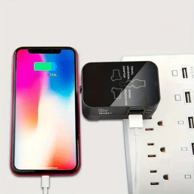Universal AC power adapter with dual USB charging ports, universal travel plugs and sockets, EU-US AC power adapter