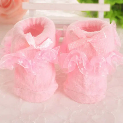 Baby Socks Newborn Infant Girl Lace Bow Socks Toddler Baby Girls Anti Slip Cotton Spring Autumn Short Sock For 0-6 Months