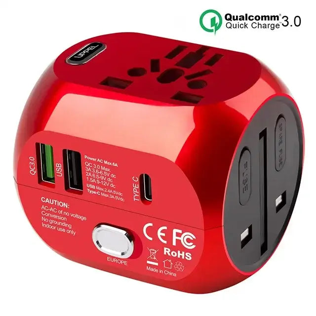 UPPEL Universal Travel Adapter US/UK/AU/EU Multiple Plug Converter Fast QC3.0 Type C USB Charger 3 Ports European Power Adapter