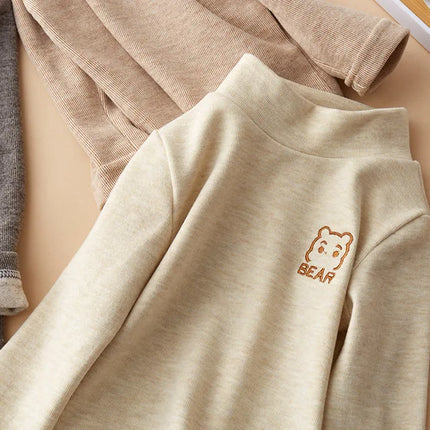 Children's T-Shirts Bear Embroidery and Fleece Long Sleeve Base Shirt Girls Boys Clothes Girls Tshirts Kids Clothes Boys