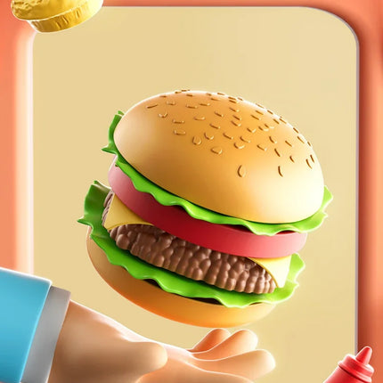 Kid Kitchen Toy Set Simulation Make Hamburger Pizza Fries Pretend Play Food Cooking Cutting Game Montessori Interactive Toy Gift