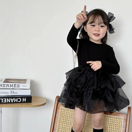 Baby Girl Black Tutu Dress Long Sleeve Autumn Child Princess Dresses 1-8Y Children Clothes One Piece Puffy Vestidos Elegant