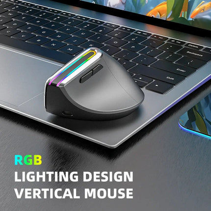 COUSO High Quality Ergonomic Mouse RGB Backlit Dual Mode BT3.0 BT5.0 Computer Bluetooth Rechargeable Wireless Vertical Mouse