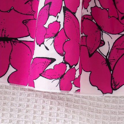 Autumn Girls' Casual And Fashionable Rose-Pink Butterfly Pattern Round-Neck Ruffled Long-Sleeved Dress