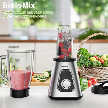 BioloMix 1300W Smoothie Blender with 1.5L Glass Jar, Personal Blenders Combo for Frozen Fruit Drinks,  Sauces