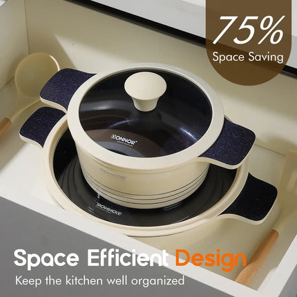 DONNOR Ceramic Cookware Set,Healthy Non-stick Cookware Set Suitable for Induction Cooktops/DishwashersFree of PFAS,PFOA and PTFE