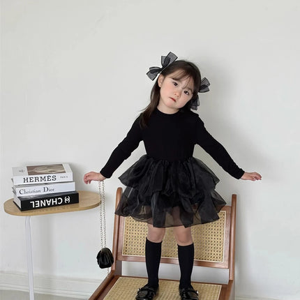 Baby Girl Black Tutu Dress Long Sleeve Autumn Child Princess Dresses 1-8Y Children Clothes One Piece Puffy Vestidos Elegant