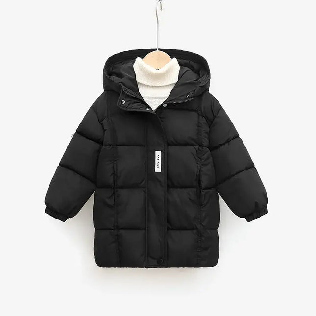 Children's Autumn Winter Warm Mid-length Jacket 3-10 Years Boys Grils Fashion Hooded Thicken Cotton Coat Windproof Outerwear