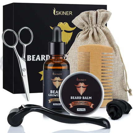 Beard Growth Kit For Men Barbe Hair Enhancerbeard Essential Oil Moisturizing Wax Growth Roller Comb Styling Scissors Beard Care