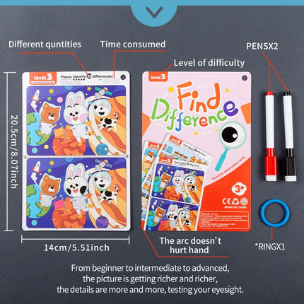 Kid's Find Difference Drawing Circle Game Learning Educational Children Training Concentration Activities Toys for Birthday Gift