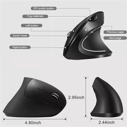 Wireless Mouse Vertical USB 2.4GHz Ergonomic 800/1200/1600 DPI 6 Mute Buttons For MacBook Tablet Laptops PC Computer Accessories