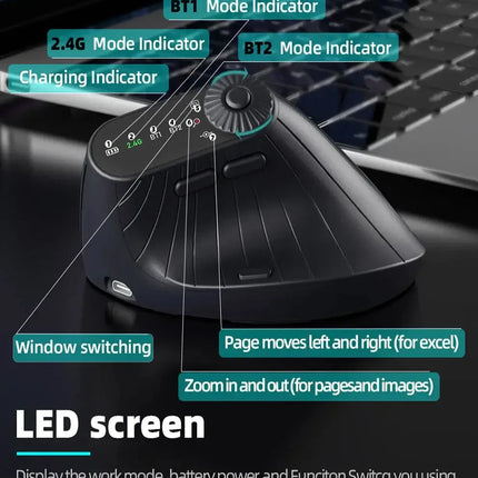 Multi-Device Vertical Ergonomic Mouse With Function Adjustment Kno Rechargeable 2.4G Bluetooth Wireless Mouse for PC Tablet