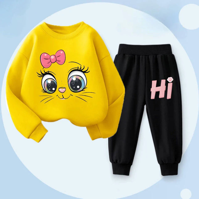 Long Sleeved Hoodies Sets for Girls Spring New Style Pullover Long Pant Two Piece Suit Children's Casual Outfits Kids Tracksuit