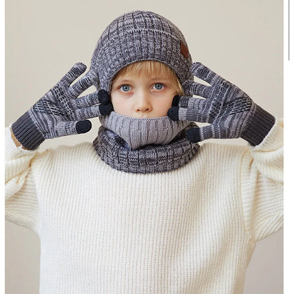 2/3Pcs Kids Winter Hat Scarf Gloves Set Warm Children Beanie Hats Neck Warmer Non Slip Gloves Child Boys Cap Kids Gift 4-10Y