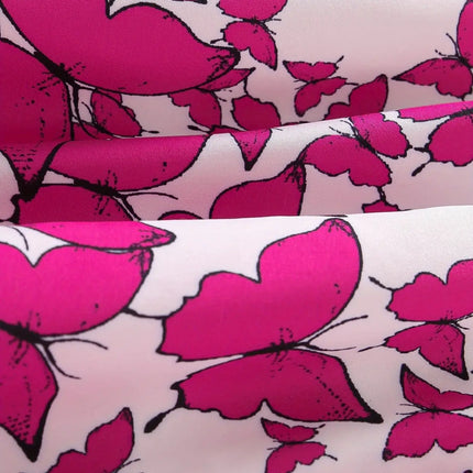 Autumn Girls' Casual And Fashionable Rose-Pink Butterfly Pattern Round-Neck Ruffled Long-Sleeved Dress