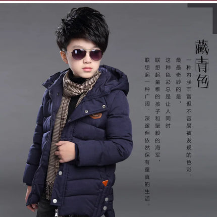 2025 New Winter Keep Warm Teenage Boys Jacket 5-14 Years Long Slim Fit Fashion Hooded Coat For Kids Children Outdoor Windbreaker