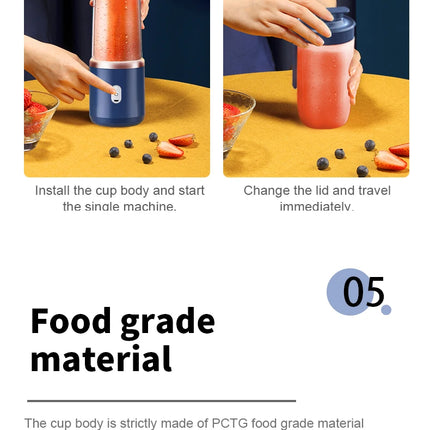 Portable Juicer Cup Smoothie Blender 6 Blade Blender Bottle  Household Fruit Juicer Cup USB Rechargeable Juicer Kitchen Tool