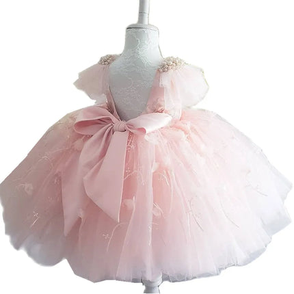 Elegant Girl Dress Girls 2025 Summer Fashion Pink Lace Big Bow Party Tulle Flower Princess Wedding Dresses Baby Girl Dress