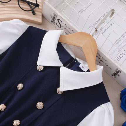 Blue Kids Girl Dress Summer Autumn Long Sleeve College Children Dress Casual Fashion Girl Birthday Party Dress 8 9 10 11 12 Yrs