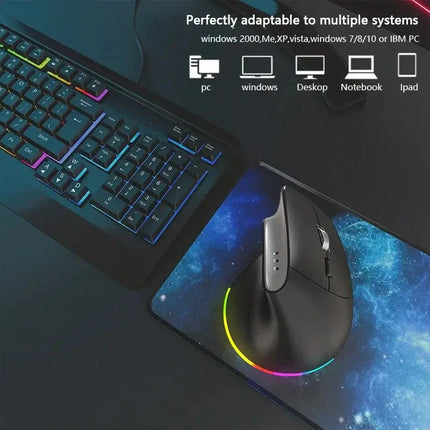 COUSO High Quality Ergonomic Mouse RGB Backlit Dual Mode BT3.0 BT5.0 Computer Bluetooth Rechargeable Wireless Vertical Mouse