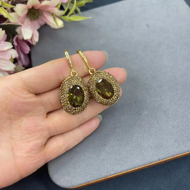 one set jewelry women's baroque and oval zircon brown RING/bracelet/pendant necklace earrings