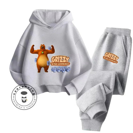 2024 Cartoon Grizzy the Lemmings Fall/Winter New Cotton 3-14 Year Old Boys and Girls Casual Hot Kawaii Printed Tracksuit