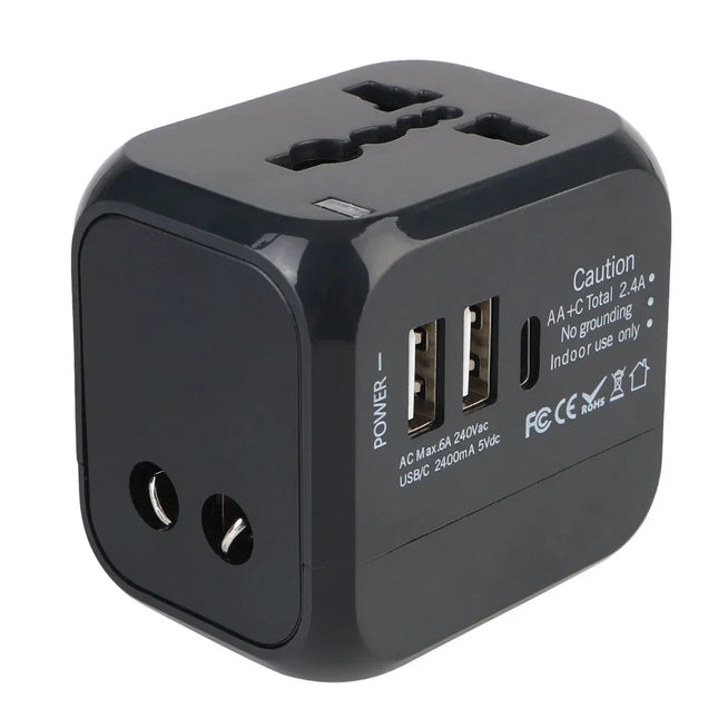 All-in-One Wall Travel Charger Adapter - US EU UK AU Plugs with 2 USB & 1 Type C, Universal for Travel