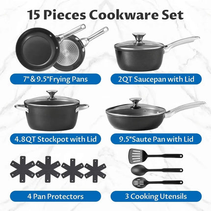 Induction Cookware Set 15-Piece, Pots and Pans Set Non Stick with Ceramic Coating, Induction Pots Set