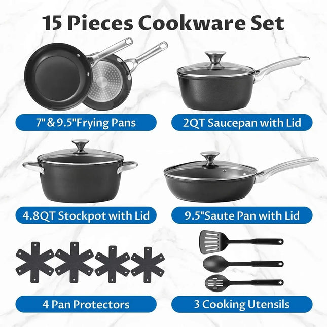 Induction Cookware Set 15-Piece, Pots and Pans Set Non Stick with Ceramic Coating, Induction Pots Set