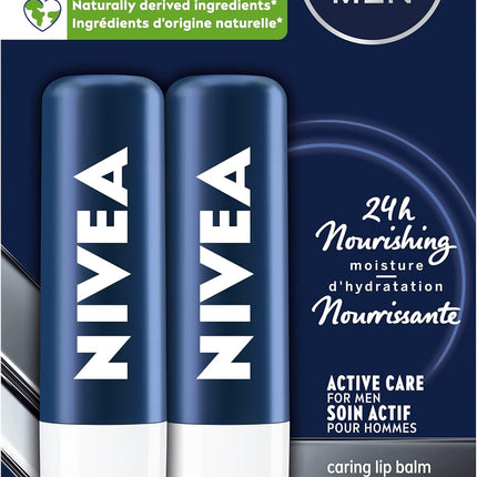 MEN Cool Kick Body Wash | 3-In-1 Men Shower Gel (Body, Face & Hair), 3X500Ml & MEN Active Lip Balm, (2 X 4.8G) | Made with Jojoba Oil & Shea Butter, 24H Hydration