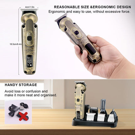 8-in-1 Adjustable Speed Waterproof Beard and Moustache Trimmer for Men - Cordless T-Blade Hair Clipper and Grooming Kit with Face, Nose, and Body Attachments (Bronze)
