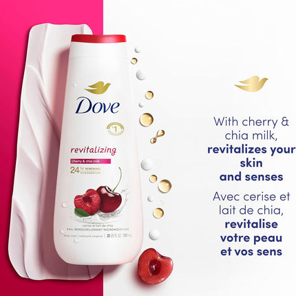 Body Wash for 24Hr Lotion-Soft Skin Revitalize Cherry and Chia Milk Moisturizing Skin Cleanser with No Sulfates No Parabens 591 Ml, 1 Count