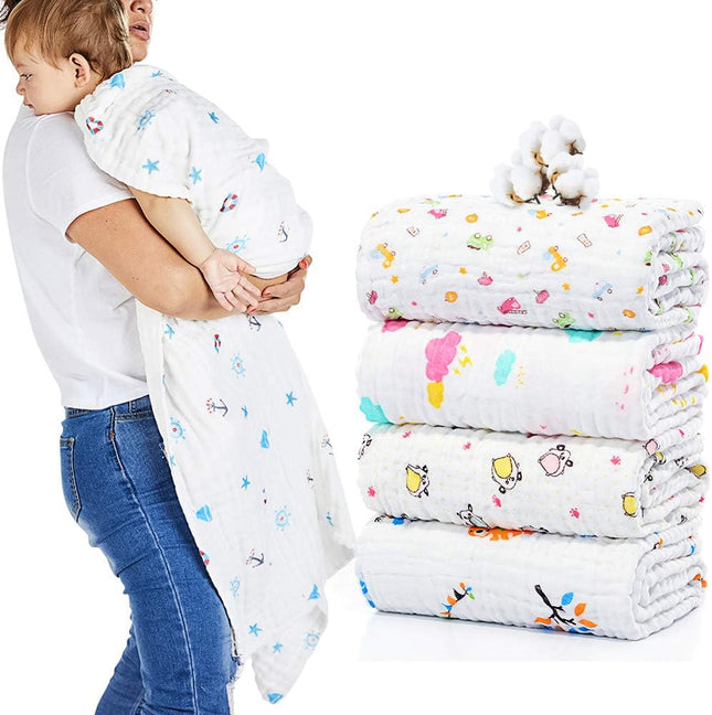 Luxuriously Soft Muslin Baby Bath Towels & Blankets - Set of 2 (Random Colors) - 6-Layer Extra Absorbent Cotton Wash Cloths (41.5" x 41.5")
