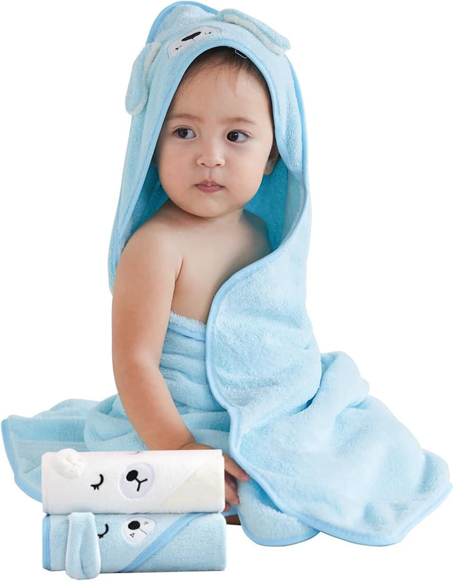 Baby Hooded Bath Towel,2 Pack  Babie Towels for Newborn,Infant,Toddler,Ultra Absorbent Soft (White Bear+Blue Bear)