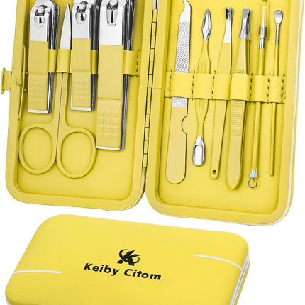Manicure Set, Travel Mini Nail Clippers Kit Pedicure Care Tools, 10Pcs Stainless Steel Grooming Kit (Black)