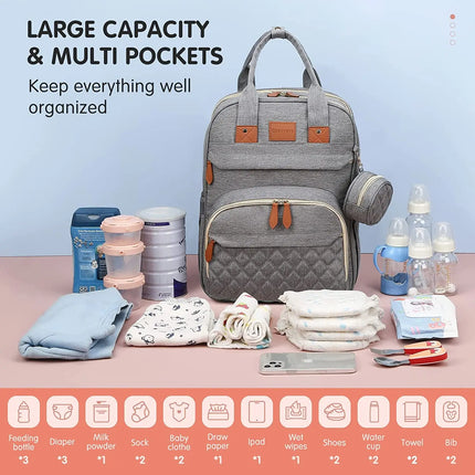 Multifunctional Waterproof Diaper Bag Backpack with Foldable Baby Bed and USB Charging Port