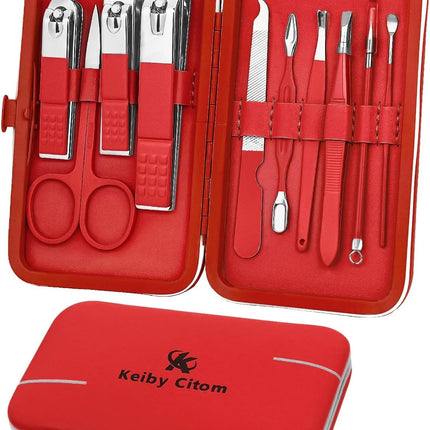 Manicure Set, Travel Mini Nail Clippers Kit Pedicure Care Tools, 10Pcs Stainless Steel Grooming Kit (Black)