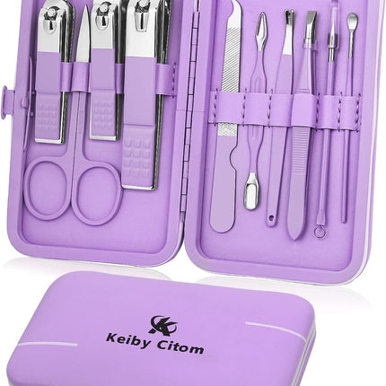 Manicure Set, Travel Mini Nail Clippers Kit Pedicure Care Tools, 10Pcs Stainless Steel Grooming Kit (Black)