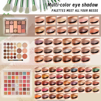Comprehensive Makeup Set for Women and Teens, Ideal for Beginners and Professionals, Featuring Eyeshadow Palettes, Foundation, and Liquid Lipsticks
