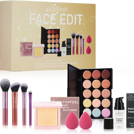 Complete Beauty Makeup Set, Include 15 Colors Concealer Palette, Face Powder, Makeup Primer, Brush, Sponge Set for Girls & Teenagers