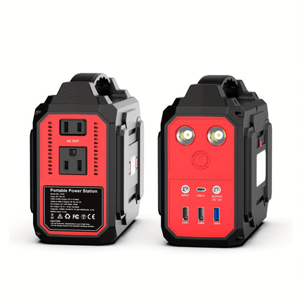 100W Portable Power Station with AC Outlet, USB-C Fast Charger, and LED Flashlights – Lightweight Lithium Battery Pack for Camping, Hiking, Road Trips, and Home Emergencies, Travel Charger | Functional Power Bank | Multifun