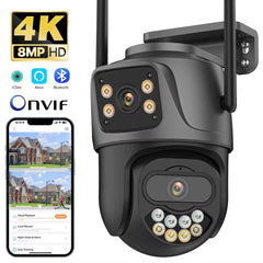 External 4K Dual Lens PTZ Camera - 8MP HD Outdoor IP Security CCTV with Auto Tracking and Icsee P2P Technology